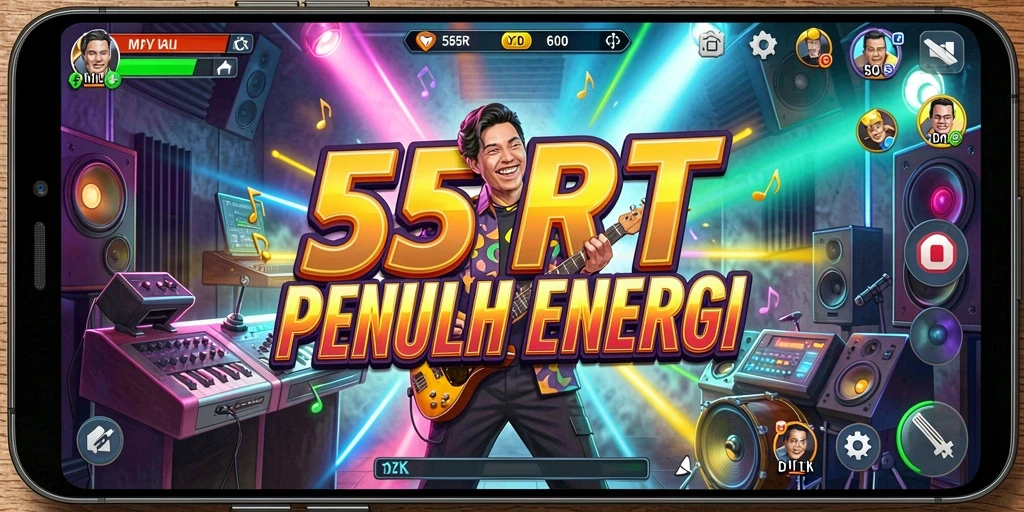 Tampilan gameplay mengasyikkan di 55RT dengan berbagai lagu menarik.