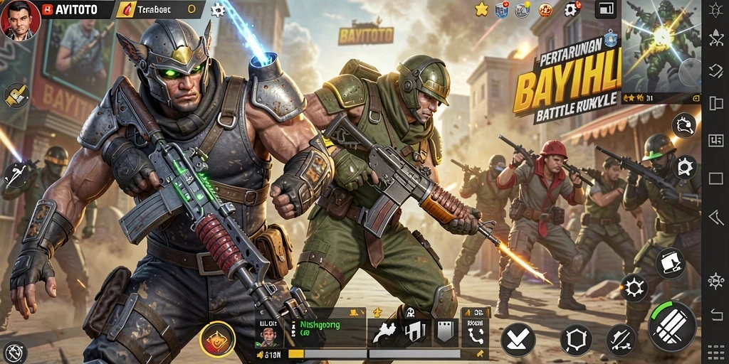 Screenshot utama BAYITOTO menampilkan aksi seru dalam pertarungan Battle Royale.