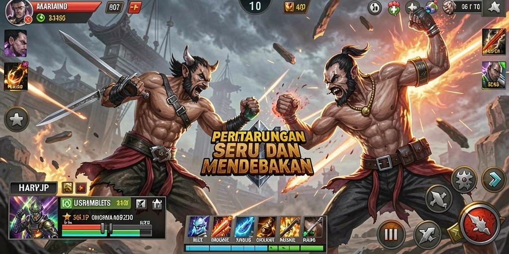 Tampilan gameplay Fighting yang seru dan intens di HARAPJP.