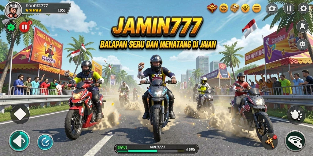 Screenshot utama menunjukkan gameplay balapan yang seru dan cepat.