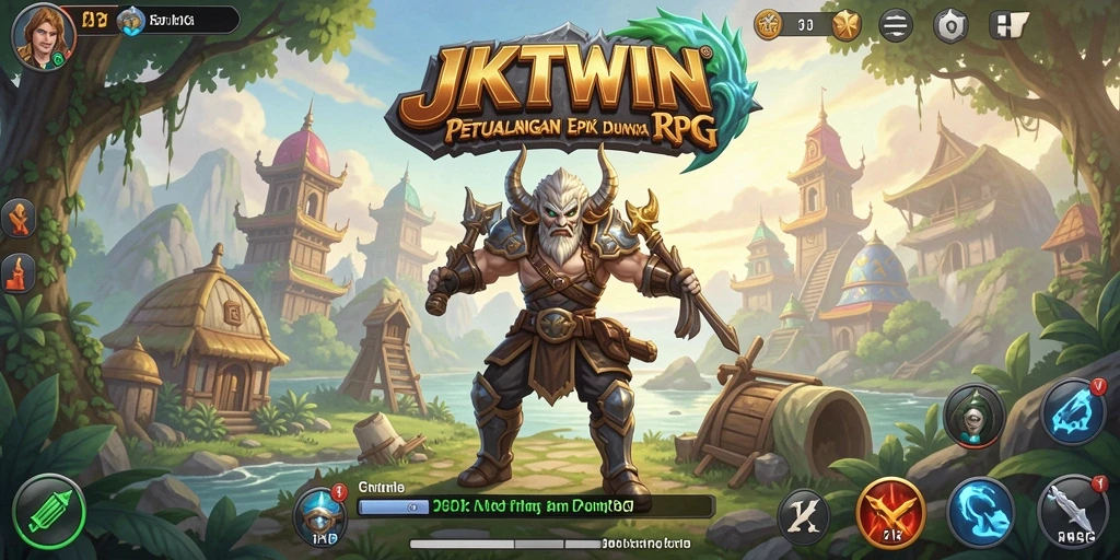 Tangkapan layar utama JKTWIN menunjukkan karakter dalam aksi pertarungan RPG.