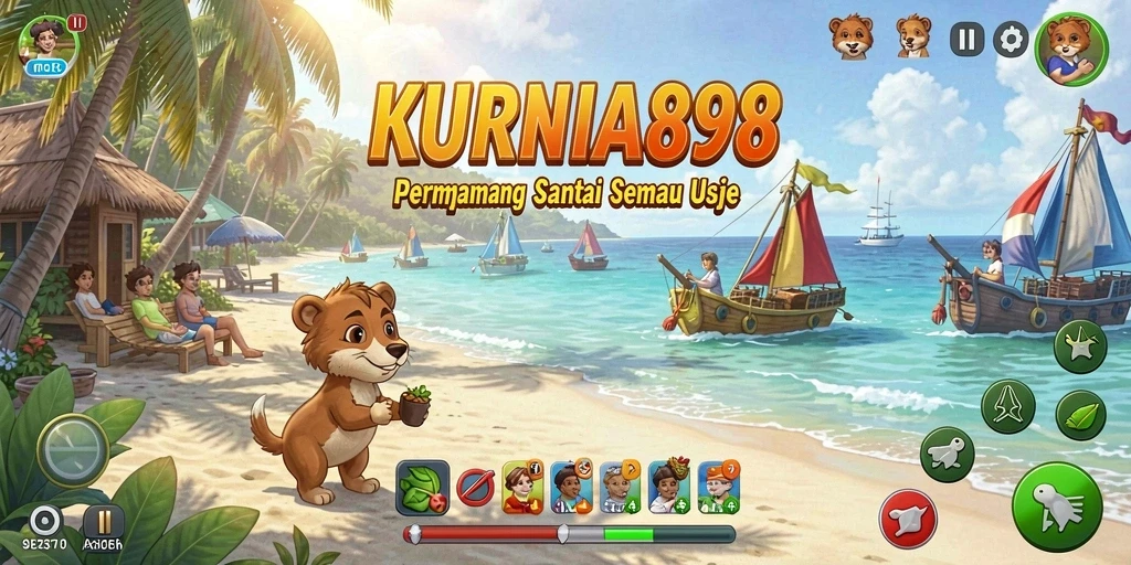 Tangkapan layar menunjukkan gameplay KURNIA898 yang ceria dan interaktif.