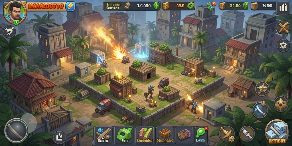 Screenshot utama menampilkan gameplay seru MANADOTOTO Tower Defense.
