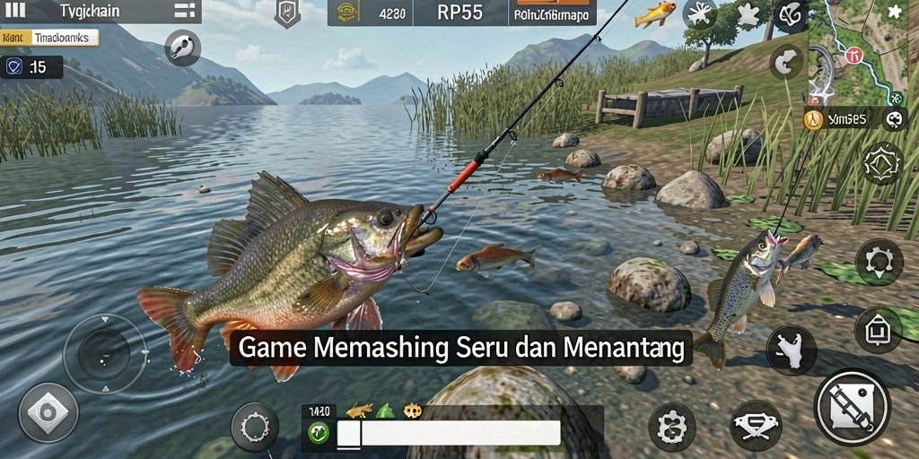 Tampilan gameplay RP55 yang menarik saat memancing ikan.