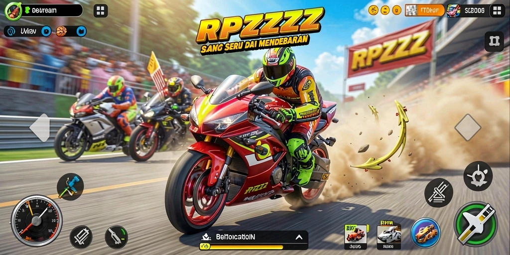 Gameplay seru balapan motor yang mendebarkan.