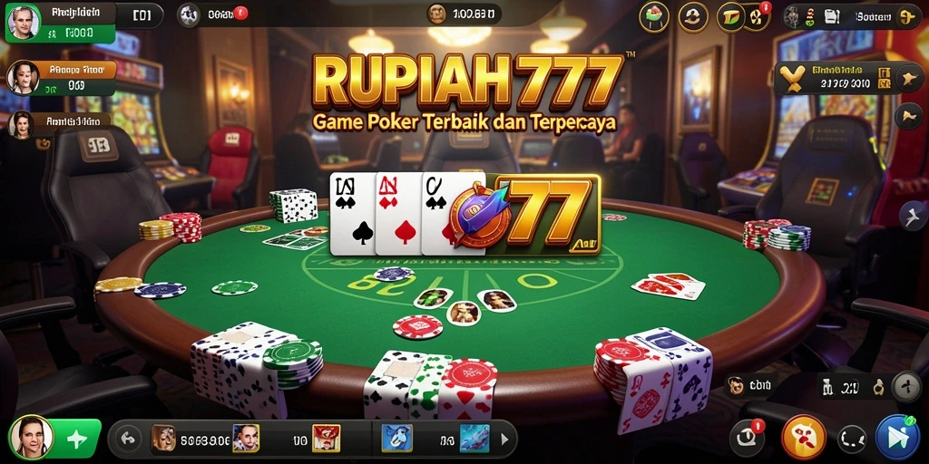 Screenshot utama RUPIAH777 menampilkan gameplay seru poker dengan interaksi pemain.